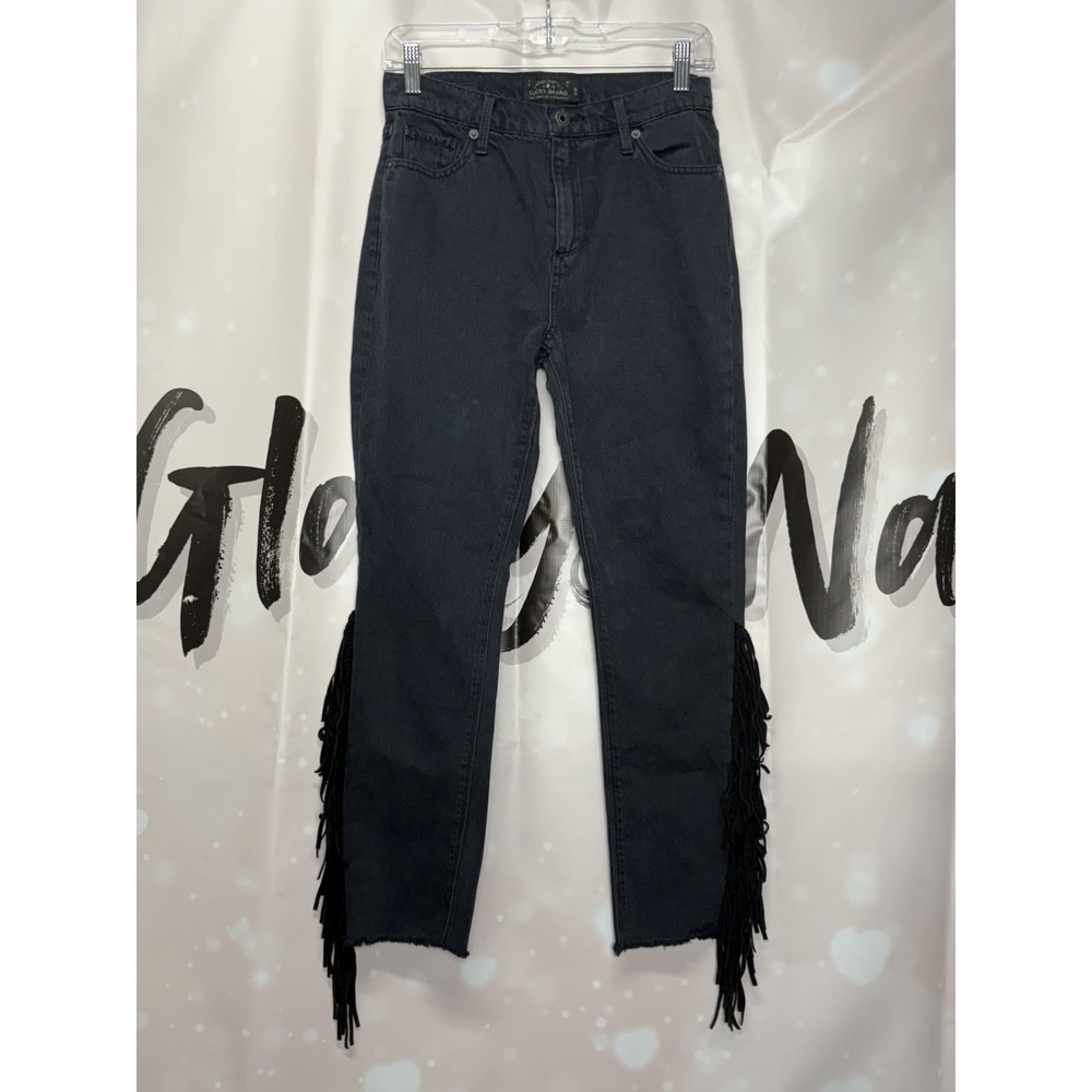 Lucky Brand Bridgette Skinny Jeans‎ Faded Black Fringe Raw Hem Womens 2/26 Boho